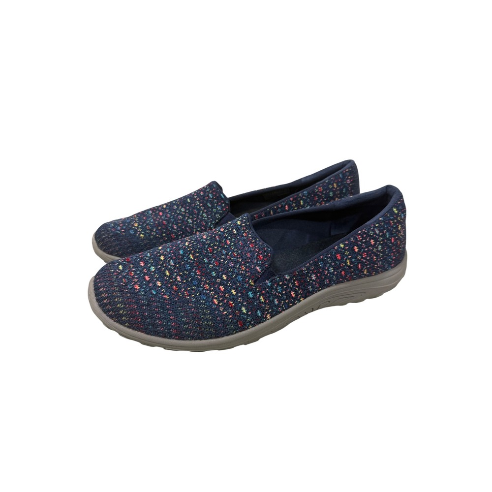 Skechers Relaxed Fit Memory Foam Navy Multicolor Knit Slip On Shoes Womens 10